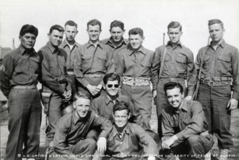 Manuel Vera (top left) with Company K, 302 Infantry Weapons Platoon, Mortar Section. Photo taken at Camp McCain, Mississippi on May 1944.