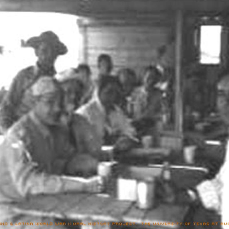 Julius Joesph (left closest to camera)and his unit at Camp Bullas in San Antonio, TX in 1941.